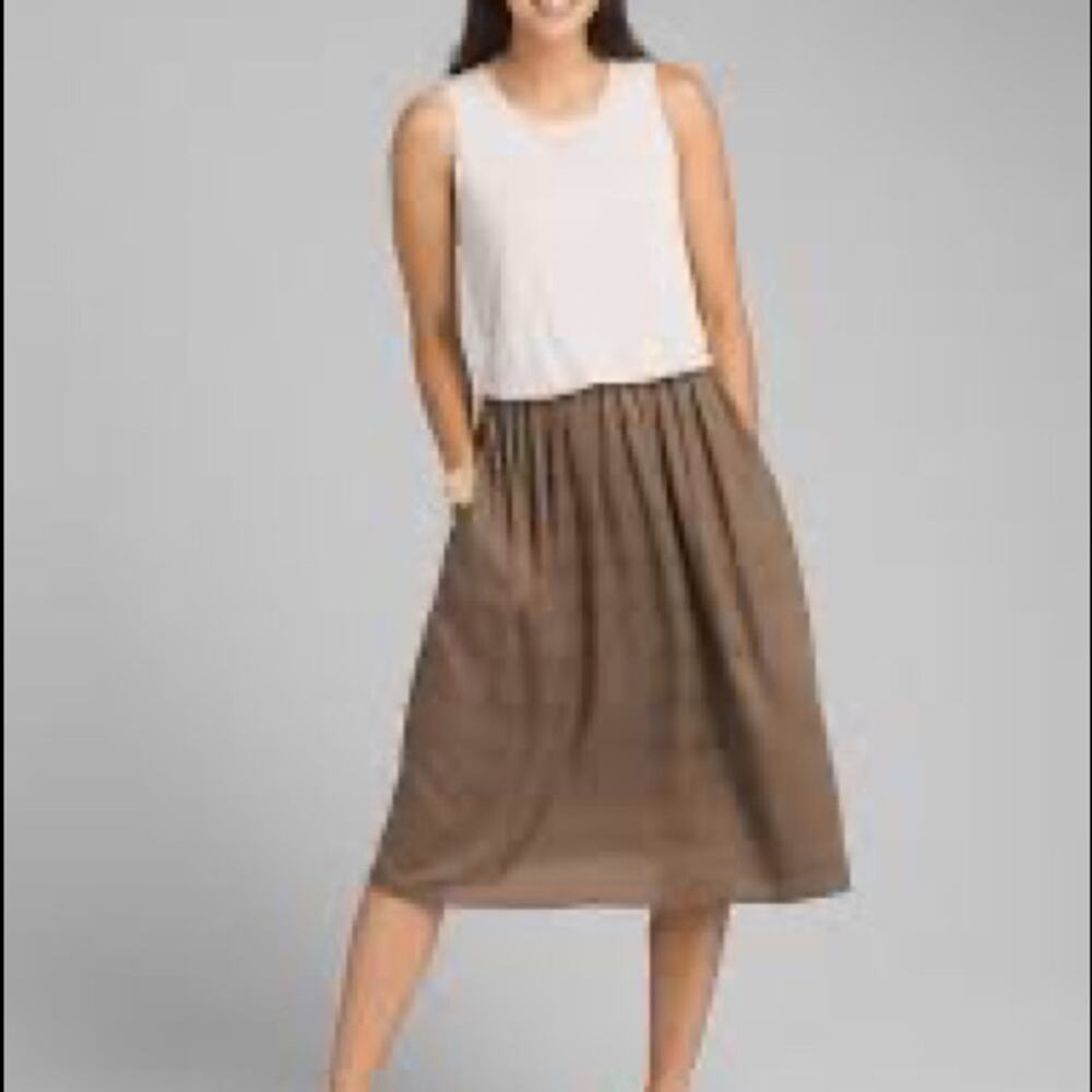 Prana Perry Midi Dress cream and taupe modal tank style with pockets size small